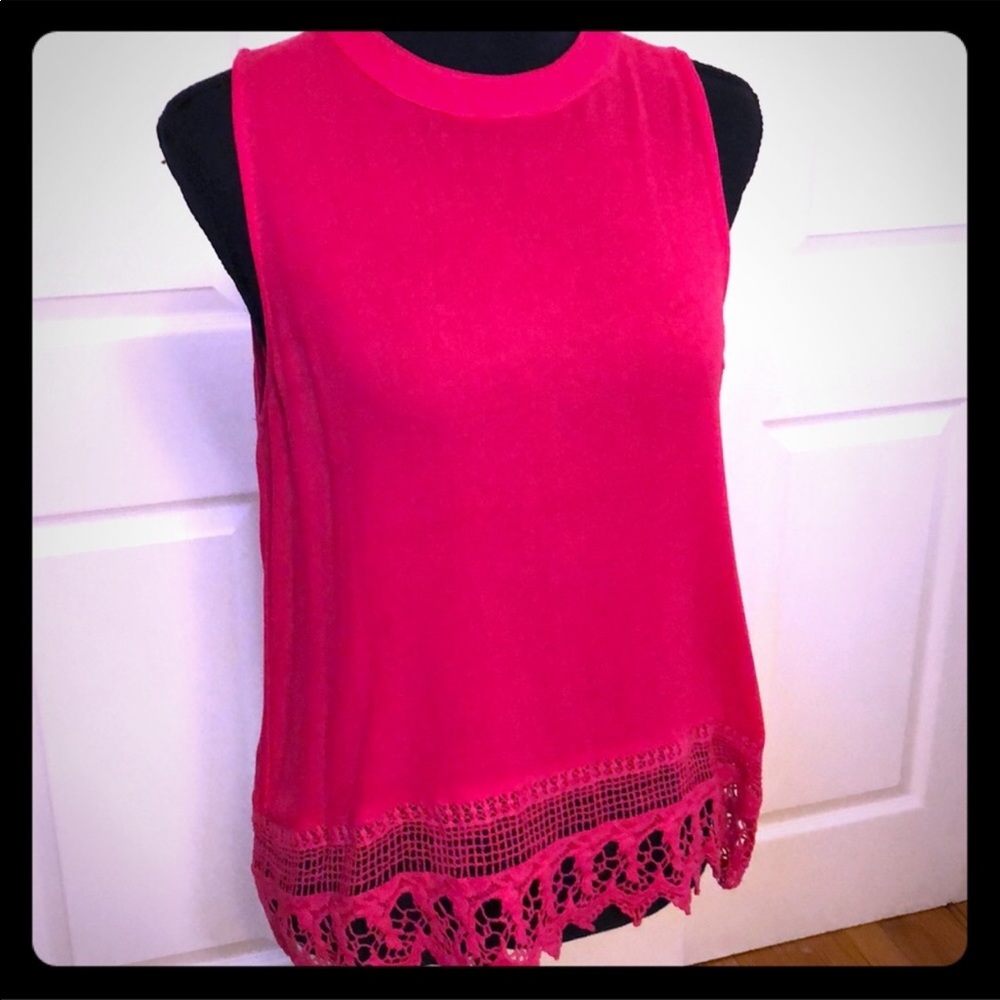 Pink Crochet Detail Sleeveless Pink Top